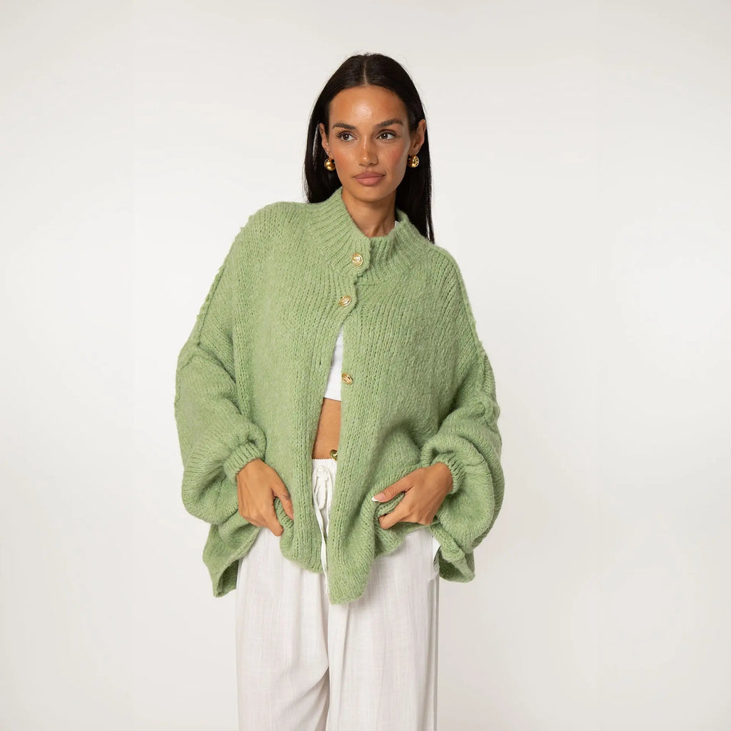 Oversize Strickjacke Damen mit Goldknöpfen, Grobstrick Cardigan - Ansicht 22