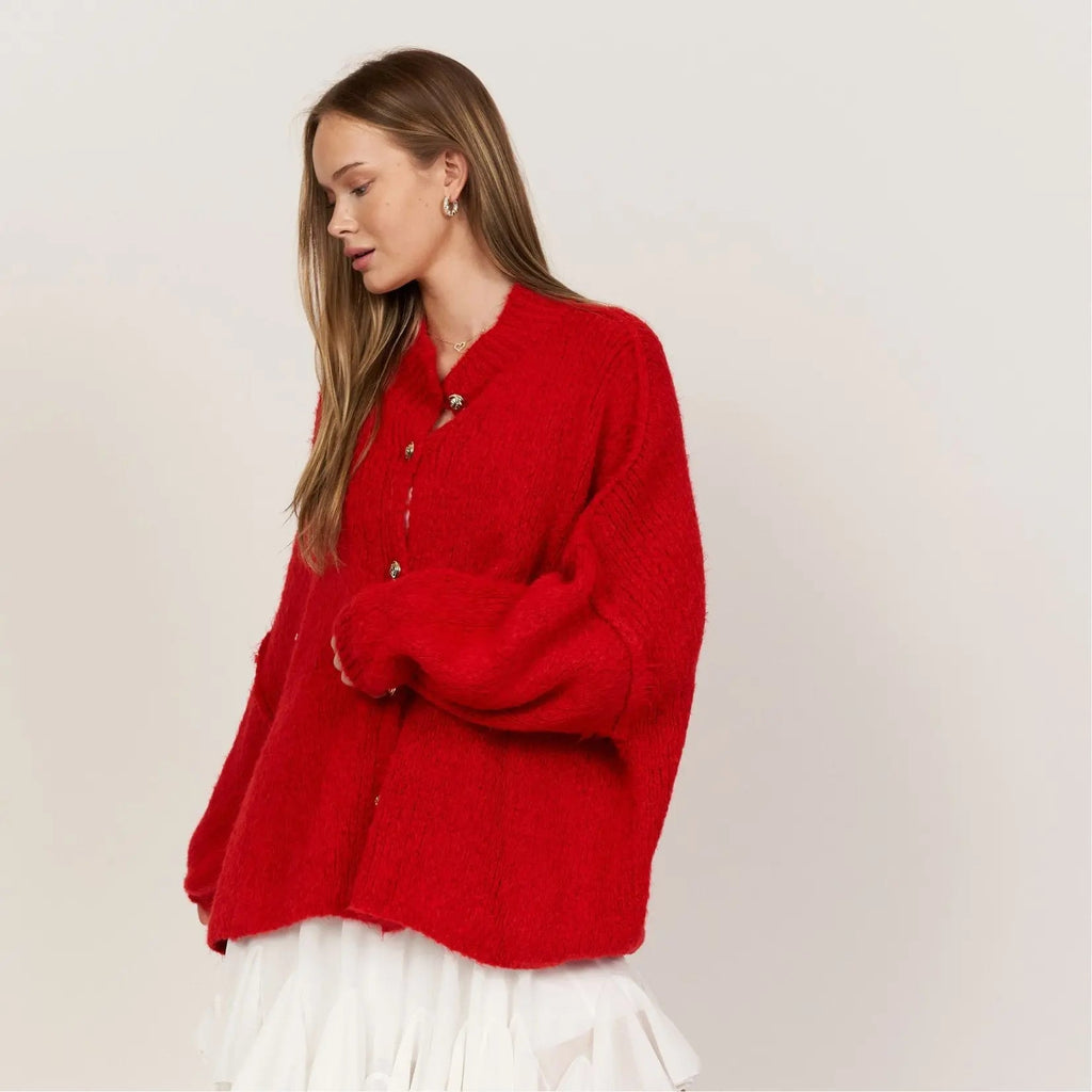 Oversize Strickjacke Damen mit Goldknöpfen, Grobstrick Cardigan - Ansicht 25