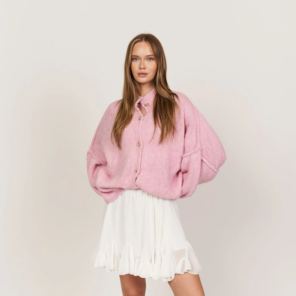 Oversize Strickjacke Damen mit Goldknöpfen, Grobstrick Cardigan - Ansicht 14