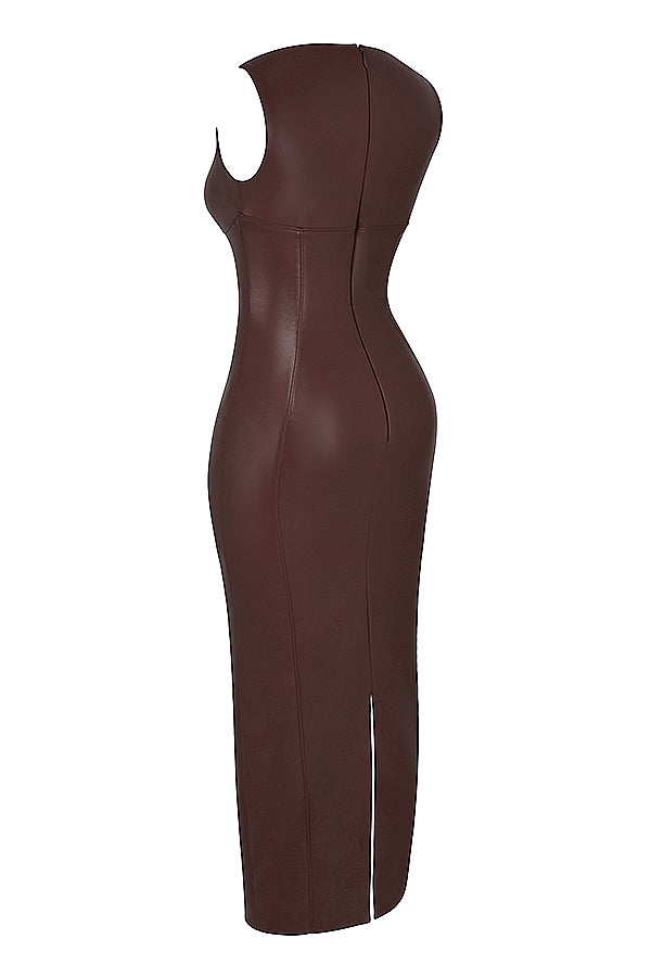 Midikleid Damen in matter Lederoptik, ärmellos mit U-Boot-Ausschnitt