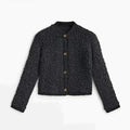 Bouclé-Cardigan Damen mit Knopfleiste und Rundhals, kurz geschnitten in Schwarz